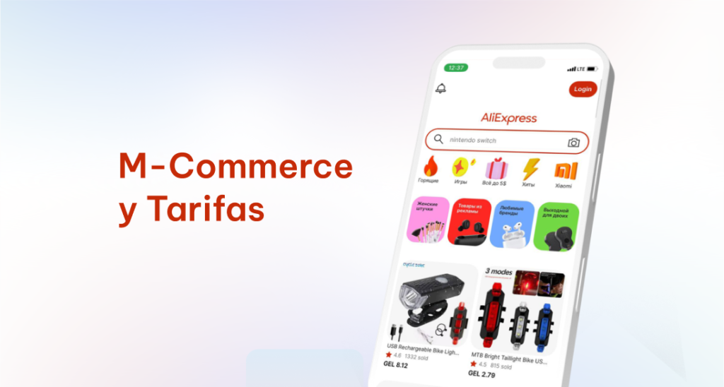 La app de Aliexpress junto con el título de M-Commerce y Tarifas